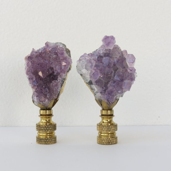 SPRING SALE! Amethyst Cluster Gemstone Finials with Pure Gold Leaf Backing - Picture 3 of 4